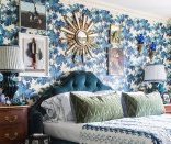 In true more is more style, designer Alex Papachristidis added a statement starburst mirror to his already showstopping bedroom wall.